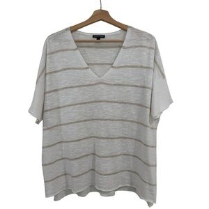 Women's Eileen Fisher Beige Striped Short-sleeved Sweater